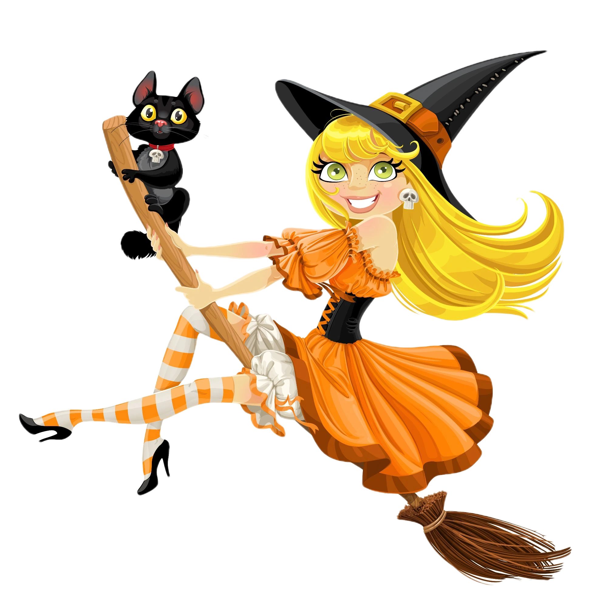Sorcière et chat noir animés au parc Fantassia