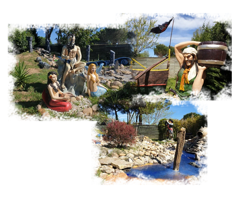 Photos des sirènes et des pirates de l'attraction l'île perdue, parc à thème Fantassia